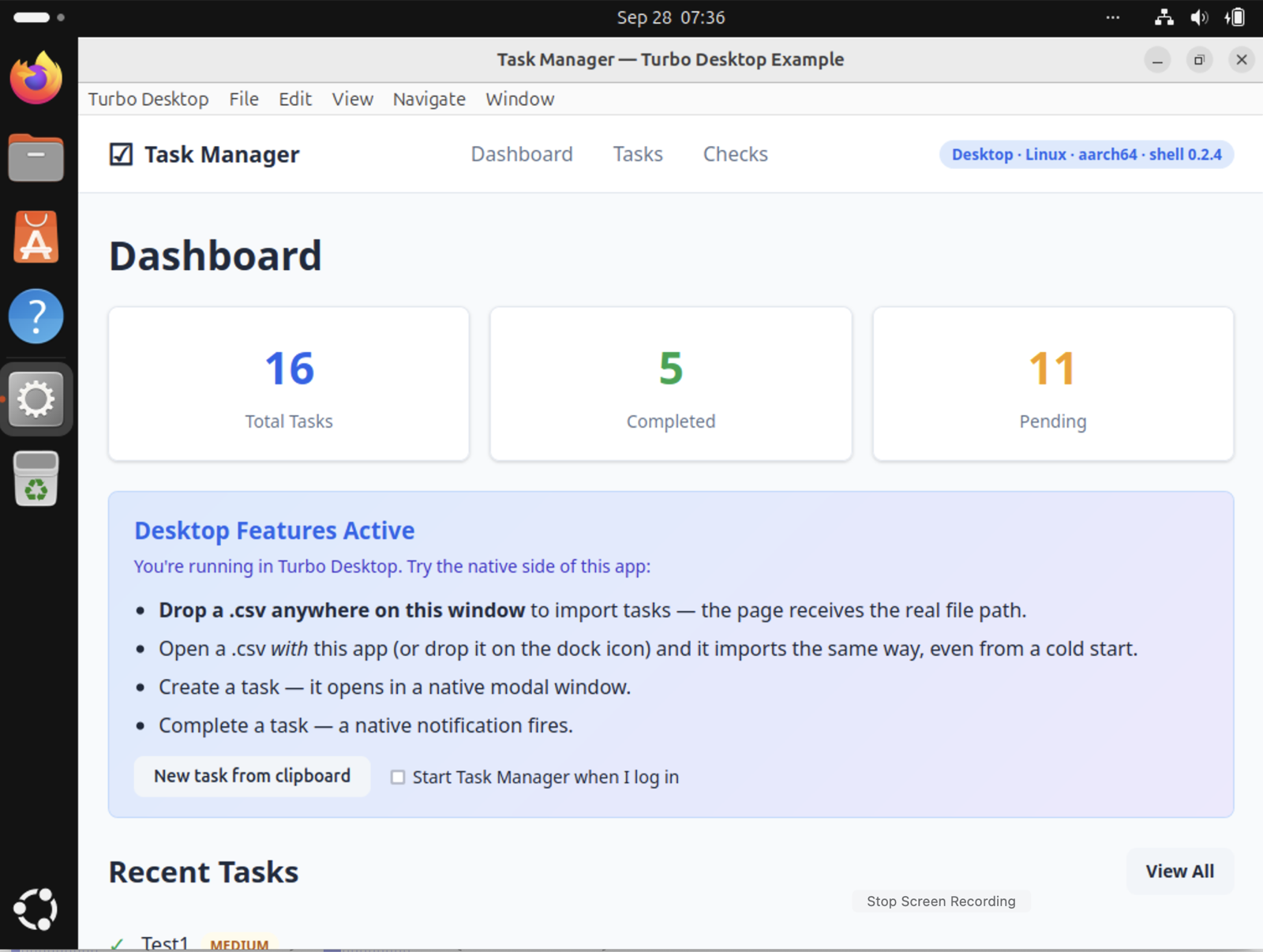 The Task Manager example on Ubuntu